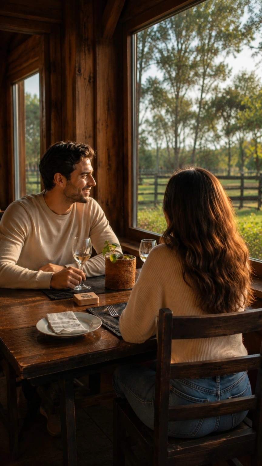 Una pareja compartiendo una mesa junto a la ventana